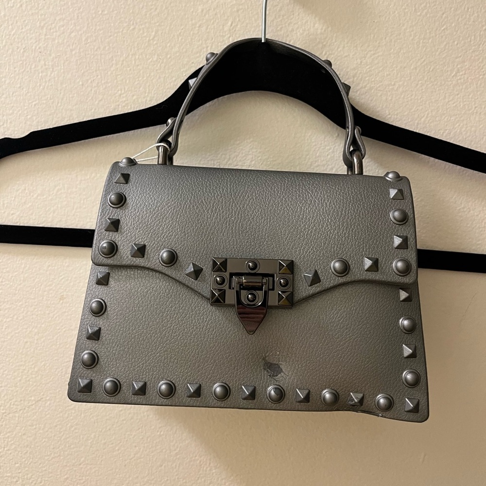 Elegant Studded Satchel in Gray